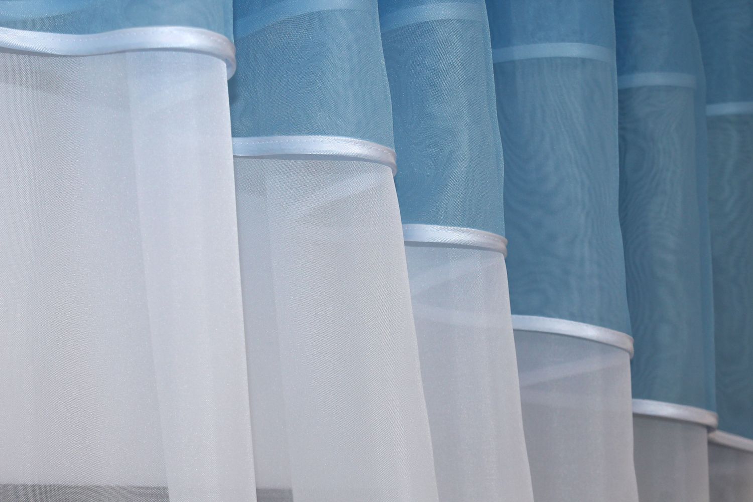 Кухонные шторы (280х170см) с ламбрекеном, на карниз 1-1,5м цвет голубой с белым 091к 52-0744