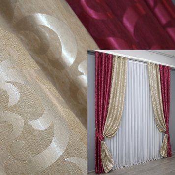 Комбіновані (2шт 1,4х2,7м) жаккардові штори, колір бордовий з бежевим 014дк (417-416ш) 10-850