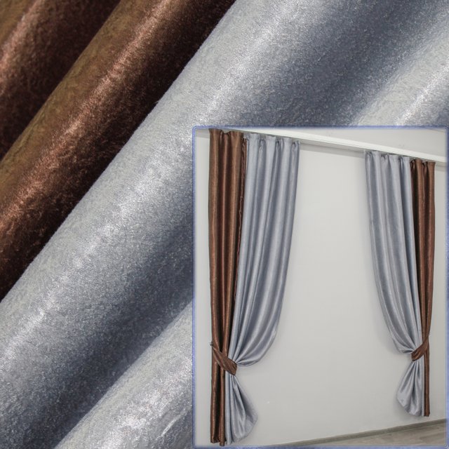 Комбинированные (2шт 1,4х2,5м) шторы из ткани софт цвет коричневый с серым 014дк (157-094ш) 10-555