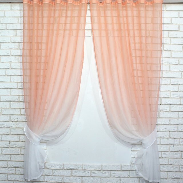 Комплект (2шт 1,5х2м) декоративных штор "Омбре" из батиста цвет персиковый с белым 006дк 10-456