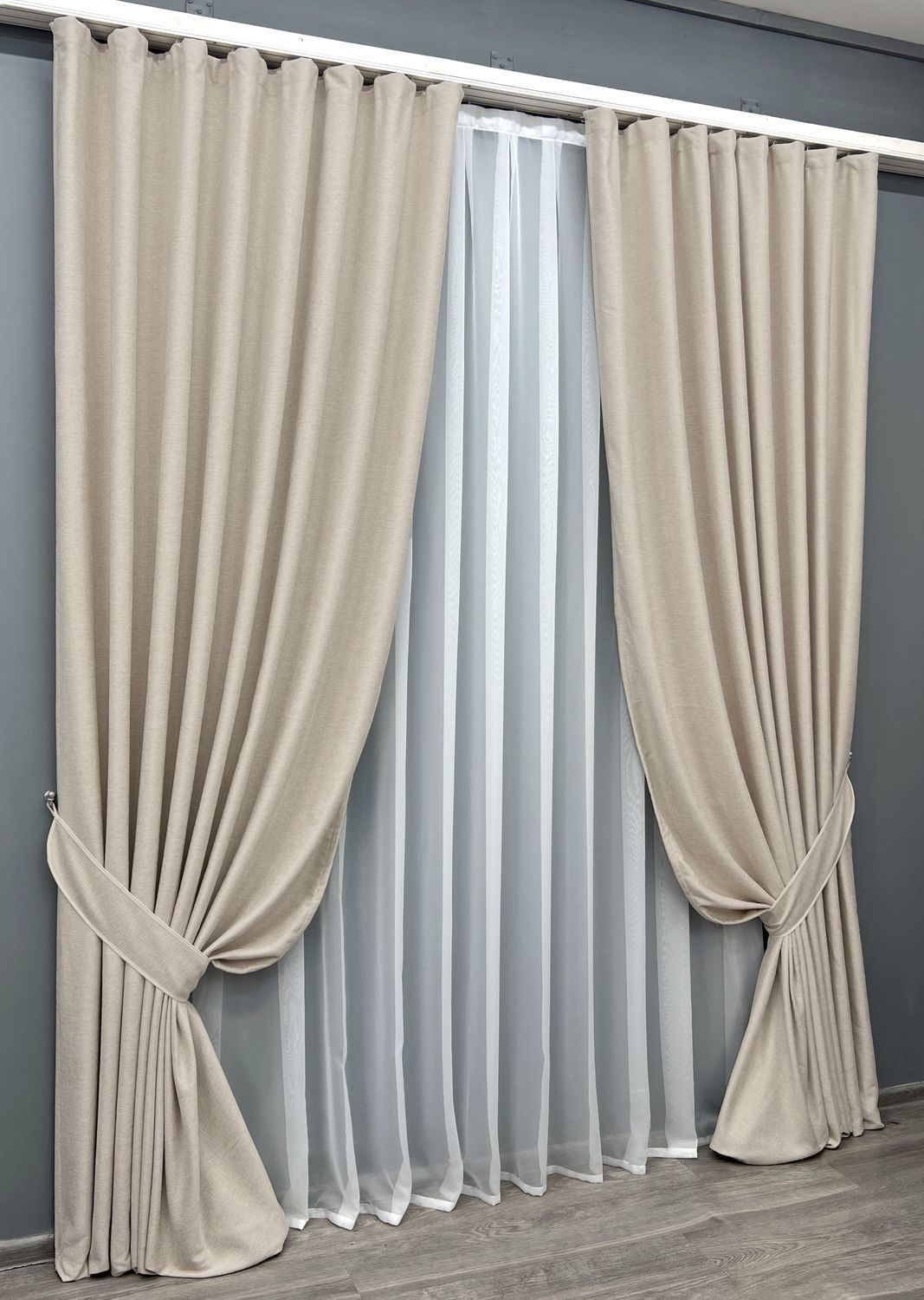Комплект (2шт 1,5х3,0м) штор фактурний льон преміум, колекція &ldquo;Grand Linen&rdquo;, колір бежевий 2025ш 33-1024