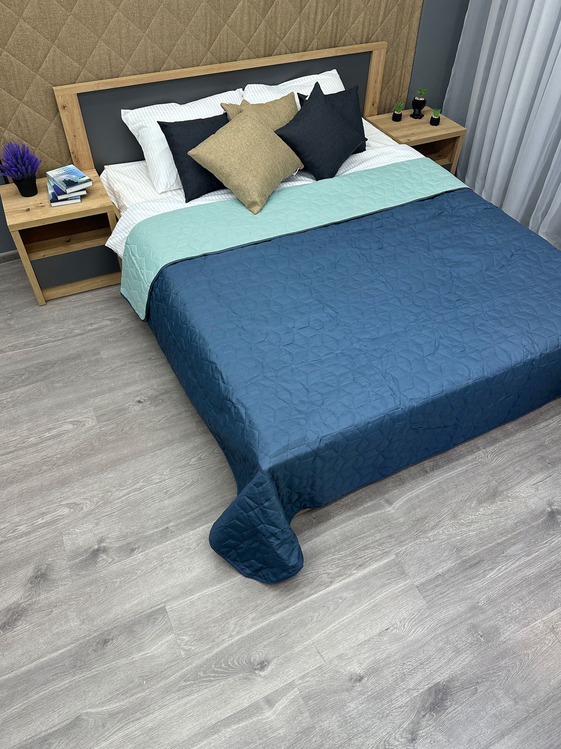 Покрывало двустороннее Decorator Microfiber куб 140х215 см синий с голубым (85-108)