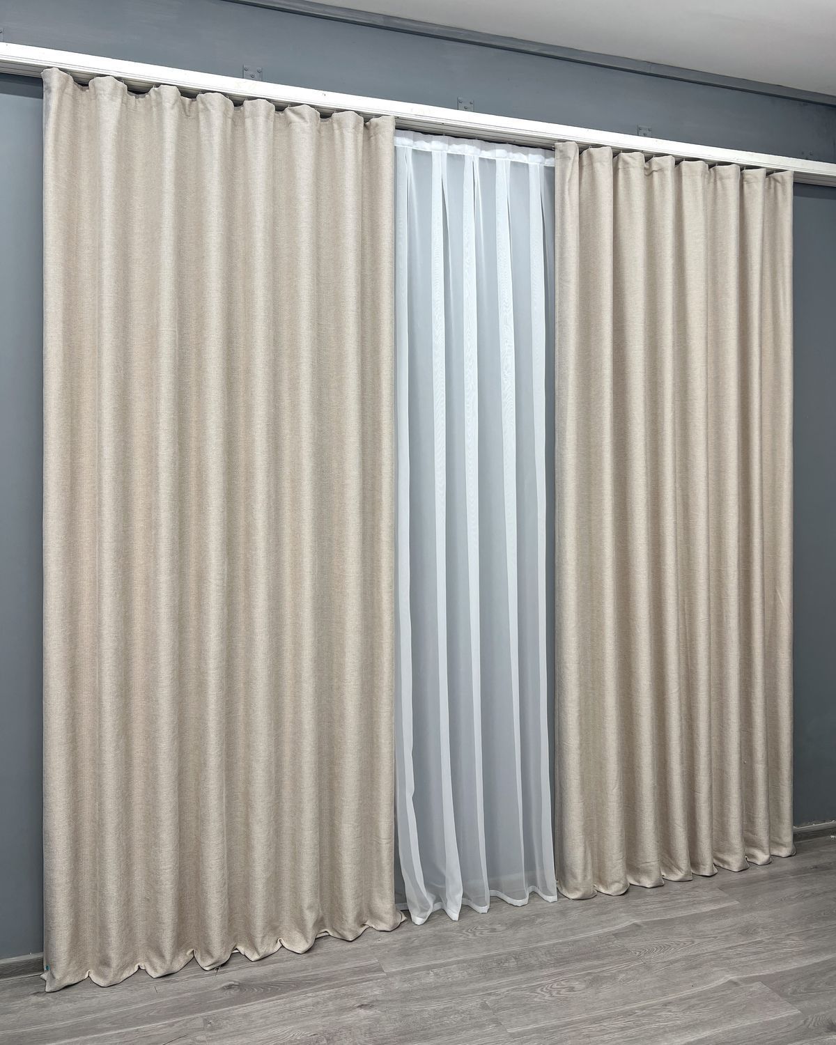 Комплект (2шт 1,5х3,0м) штор фактурний льон преміум, колекція &ldquo;Grand Linen&rdquo;, колір бежевий 2025ш 33-1024