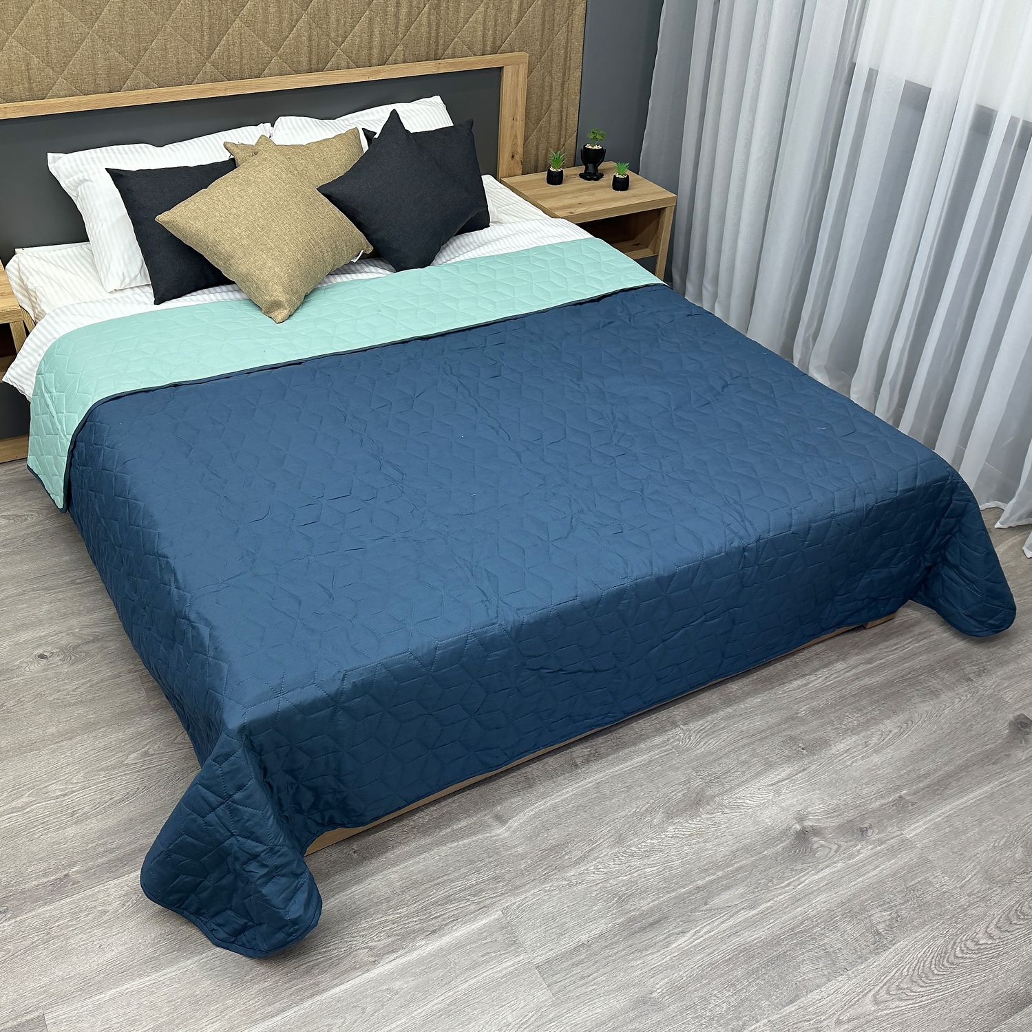 Покривало двостороннє Decorator Microfiber куб 140х215 см синій з блакитним (85-108)