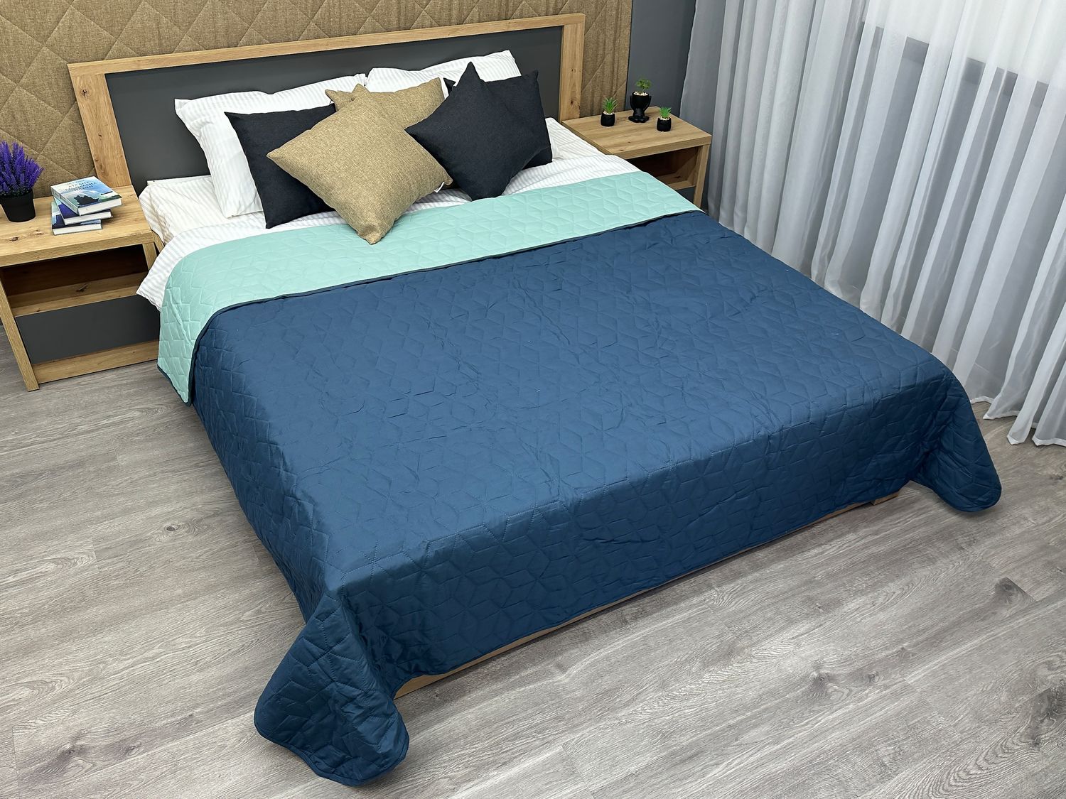 Покрывало двустороннее Decorator Microfiber куб 140х215 см синий с голубым (85-108)