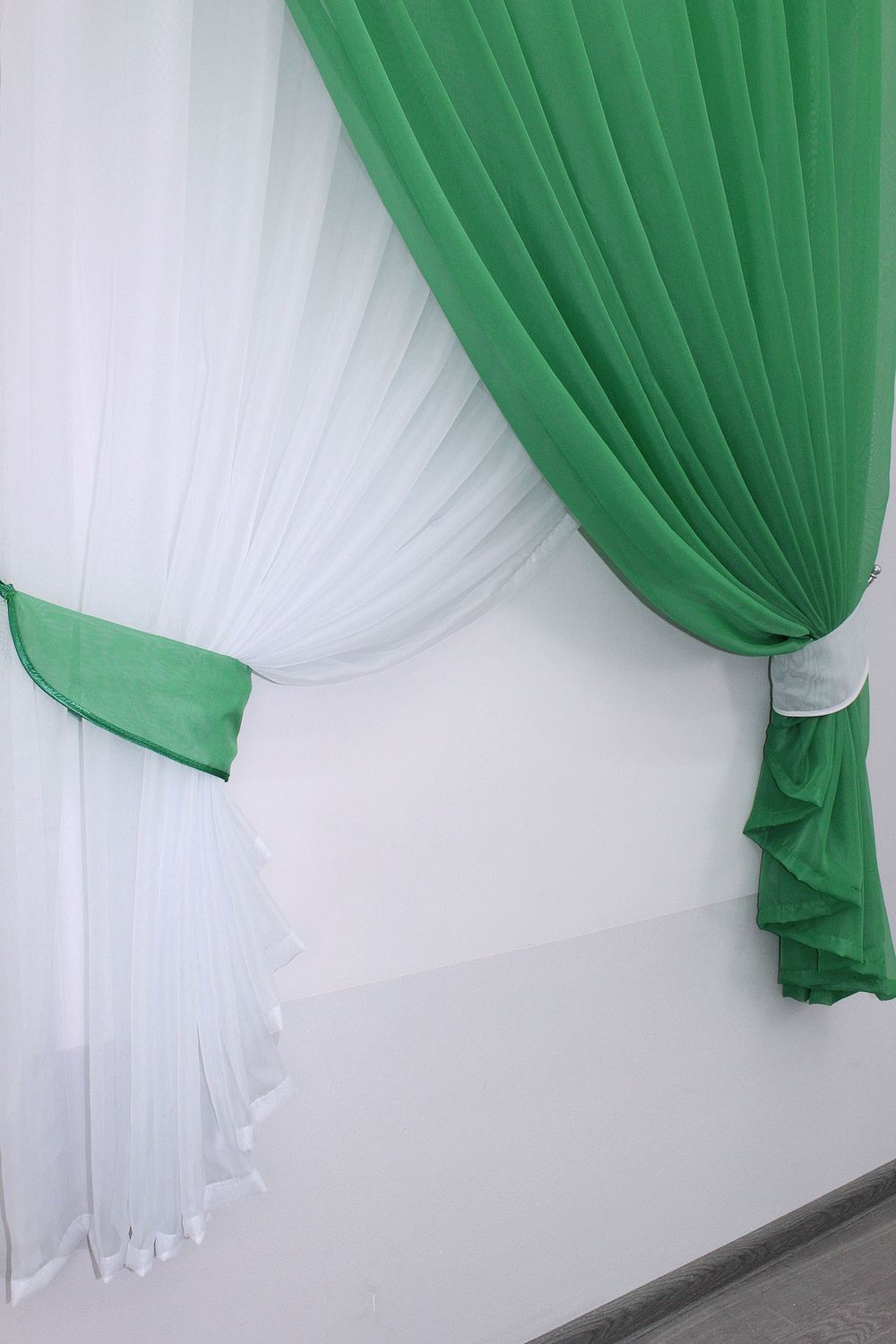 Кухонный комплект (280х170см) шторки с подвязками "Дуэт" цвет зеленый с белым 076к 50-835