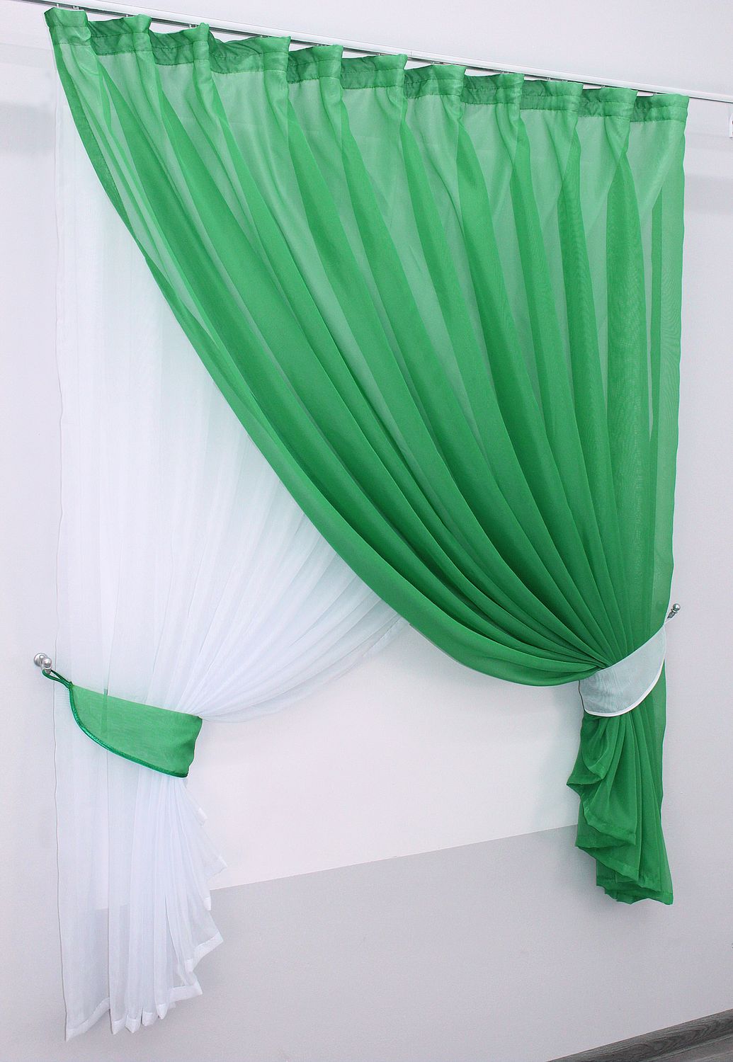 Кухонный комплект (280х170см) шторки с подвязками "Дуэт" цвет зеленый с белым 076к 50-835
