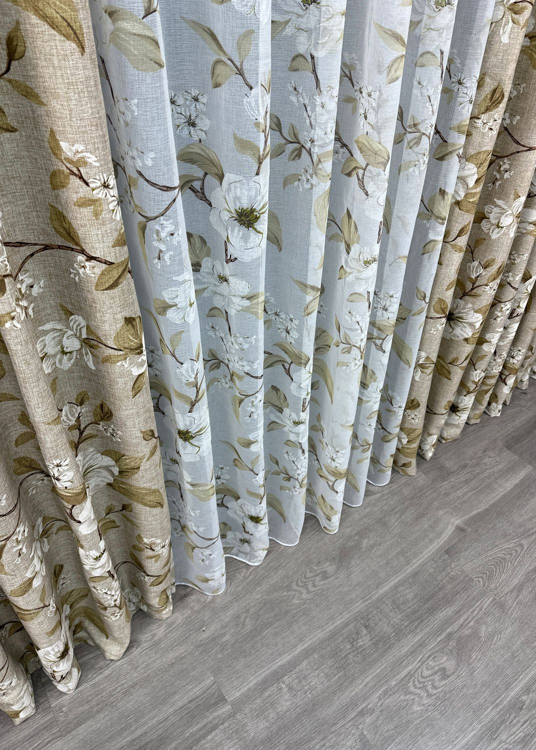 Комплект (2шт 1,5x2,65м + 4х2,65м) штор льон "Прованс" з тюлем, колір капучино з білим (1819ш-1908т) 71-107/3