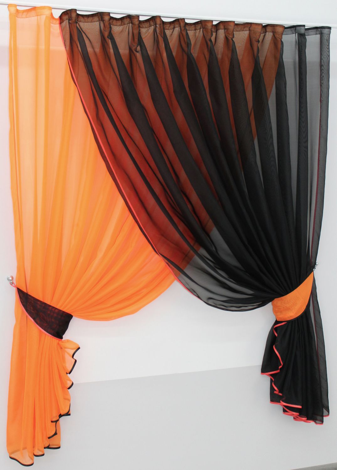 Кухонный комплект (330х170см) шторки с подвязками "Дуэт" цвет оранжевый с чёрным 060к 50-321