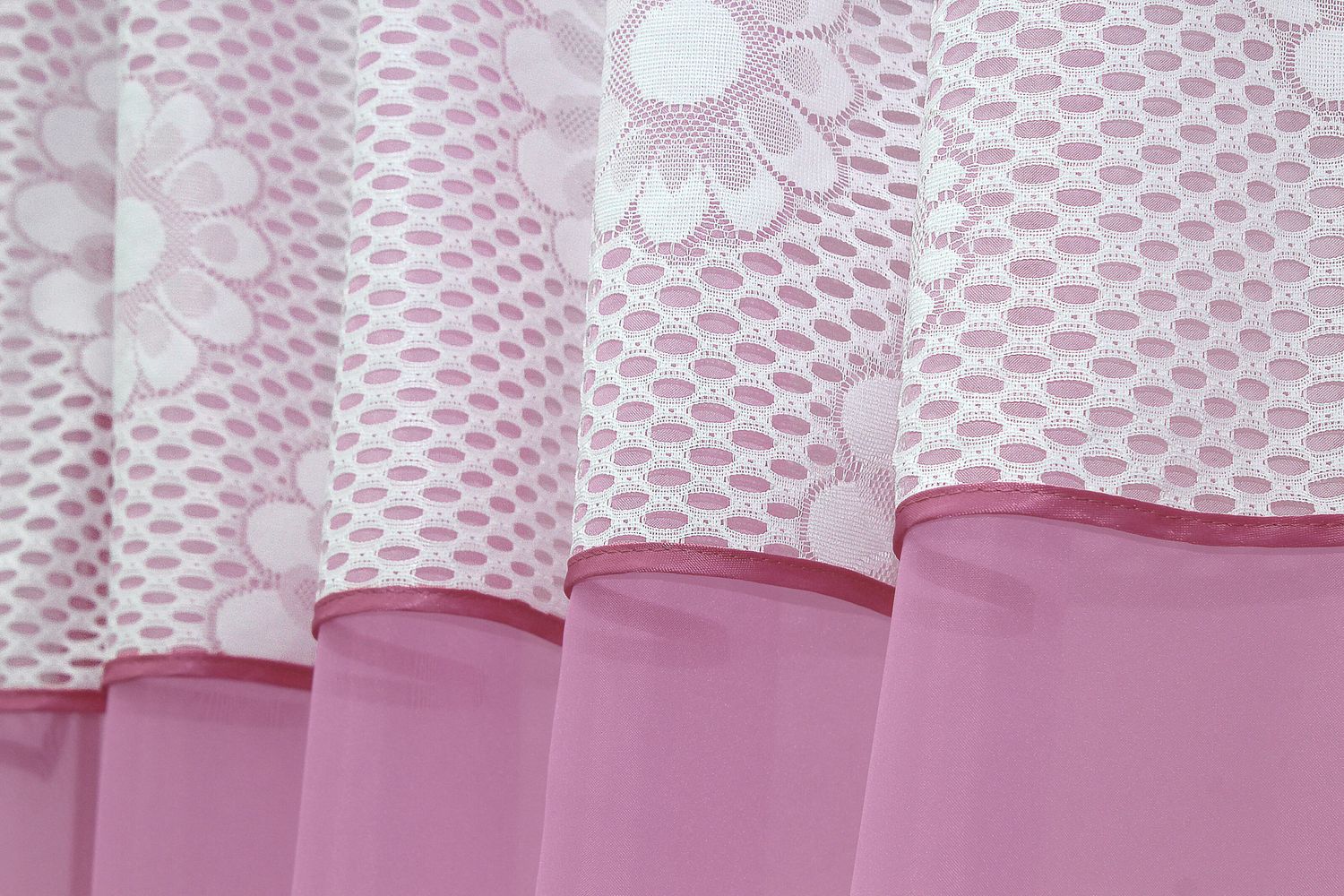 Кухонные шторы (280х170см) с ламбрекеном, на карниз 1-1,5м цвет розовый с белым 084к 59-566