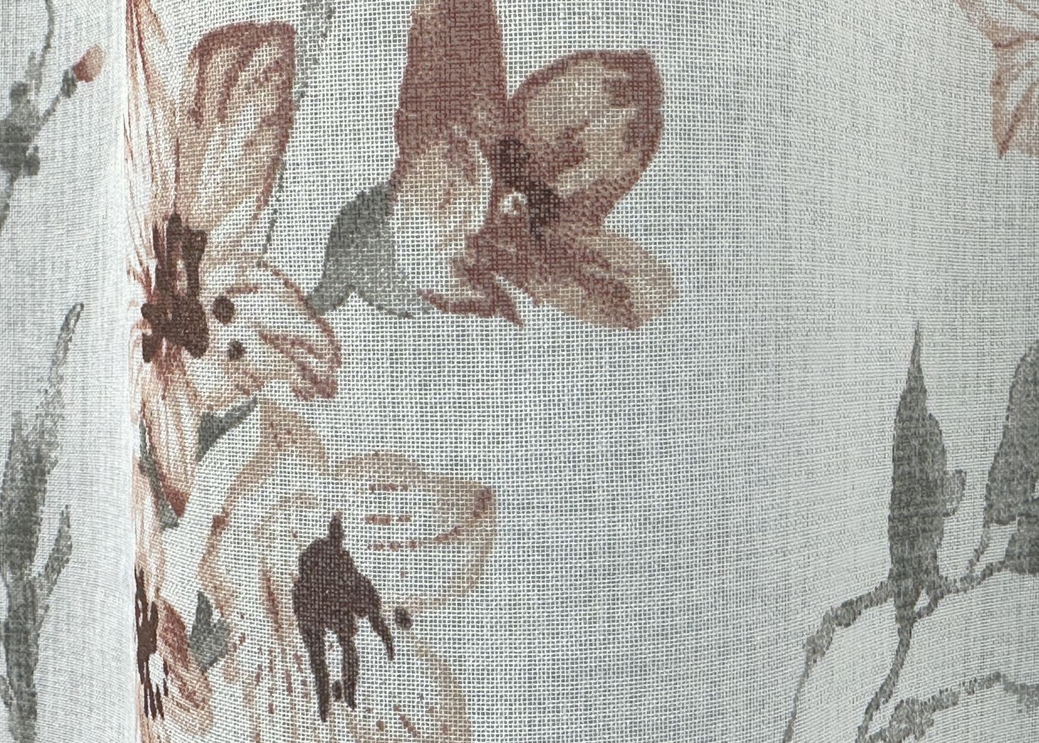 Тюль батист, коллекция "Flora" цвет белый с терракотово-серым принтом 1539т, Готовая тюль с тесьмой (4х2,7 м.), 4,0 м., 2,7 м., 400, 270, 2 - 2,5 м., Тесьма
