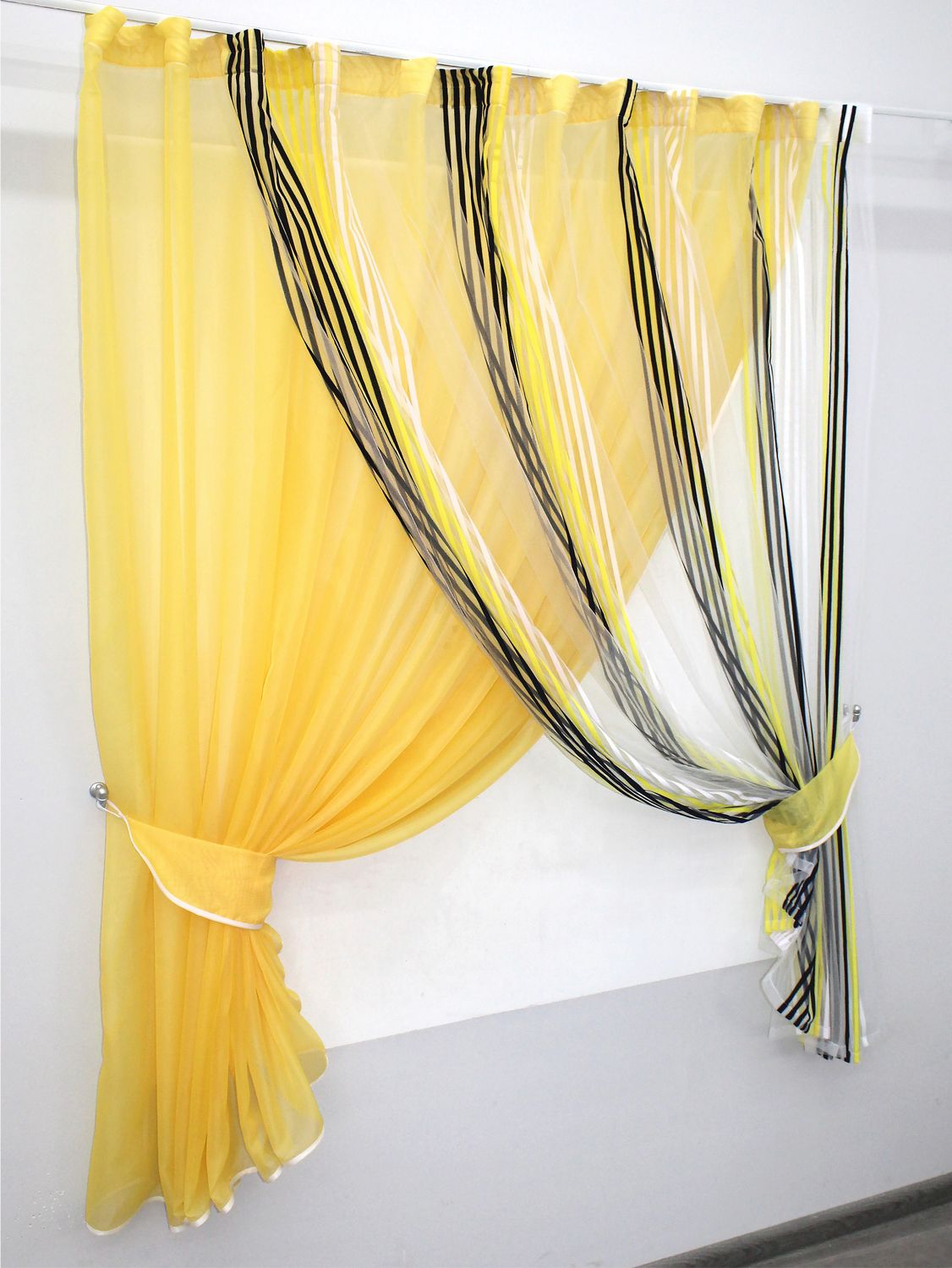 Кухонний комплект (330х170см) шторки з підв'язками колір жовтий з чорним 101к 52-0587