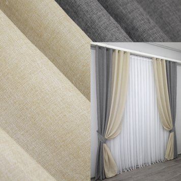 Комбинированные (2 шт 1,5х2,75м) шторы из ткани лен, цвет серый с бежевым 014дк (108-114ш) 10-056