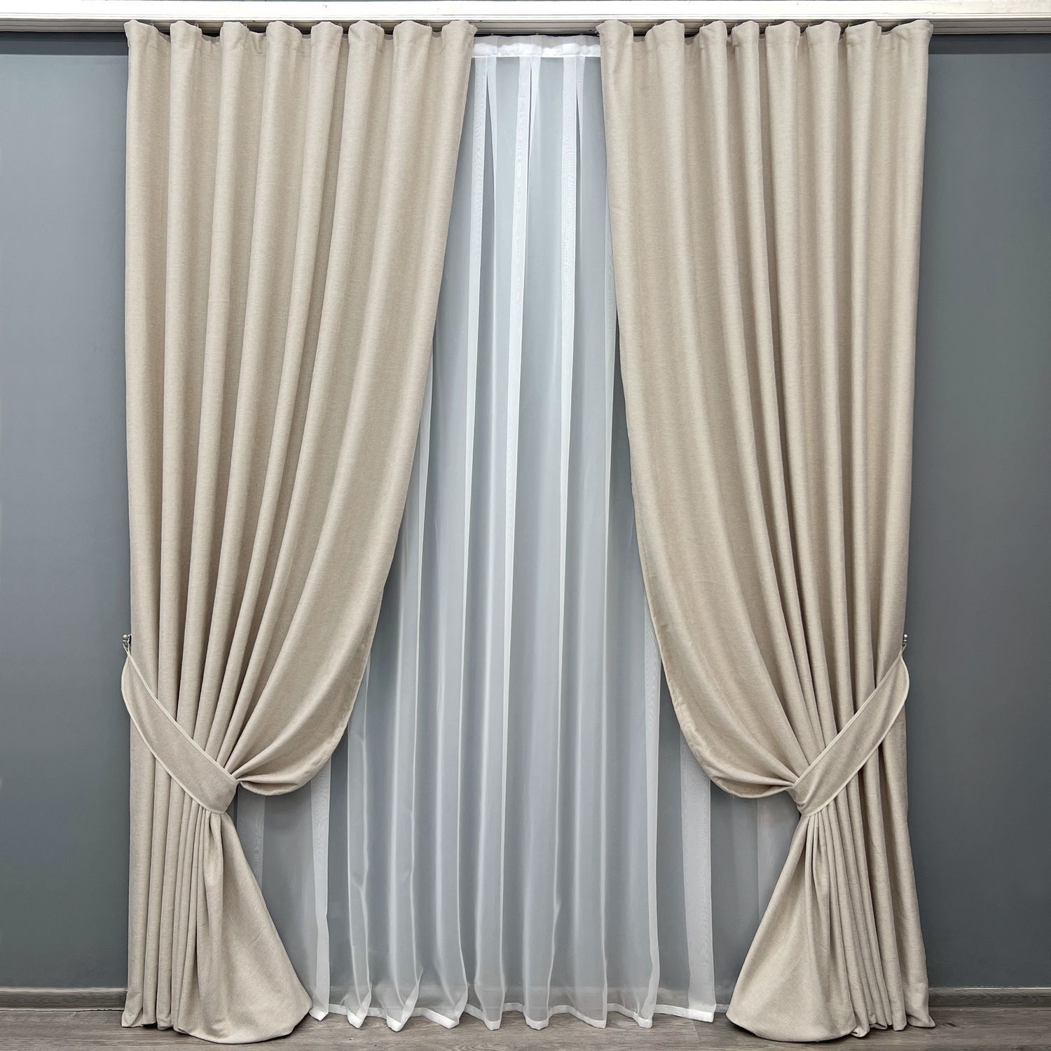 Комплект (2шт 2х3м) штор фактурний льон преміум, колекція &ldquo;Grand Linen&rdquo;, колір бежевий 2025ш 32-380