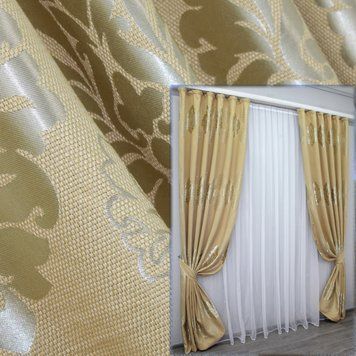 Комплект (2шт 1,0х2,7м) штор лён, коллекция "Корона", цвет золотистый 1024ш 31-386