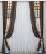 Комбинированные шторы из ткани лён-блэкаут цвет коричневый с бежевым и голубым 016дк (277-953-277ш) Фото 2