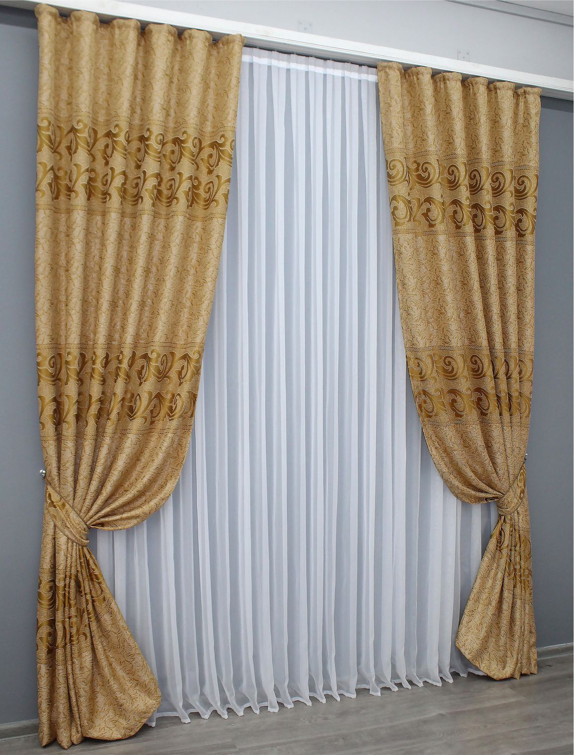 Комплект (2шт 1,5х2,75м) штор из льна, цвет золотистый 1331ш 33-0182