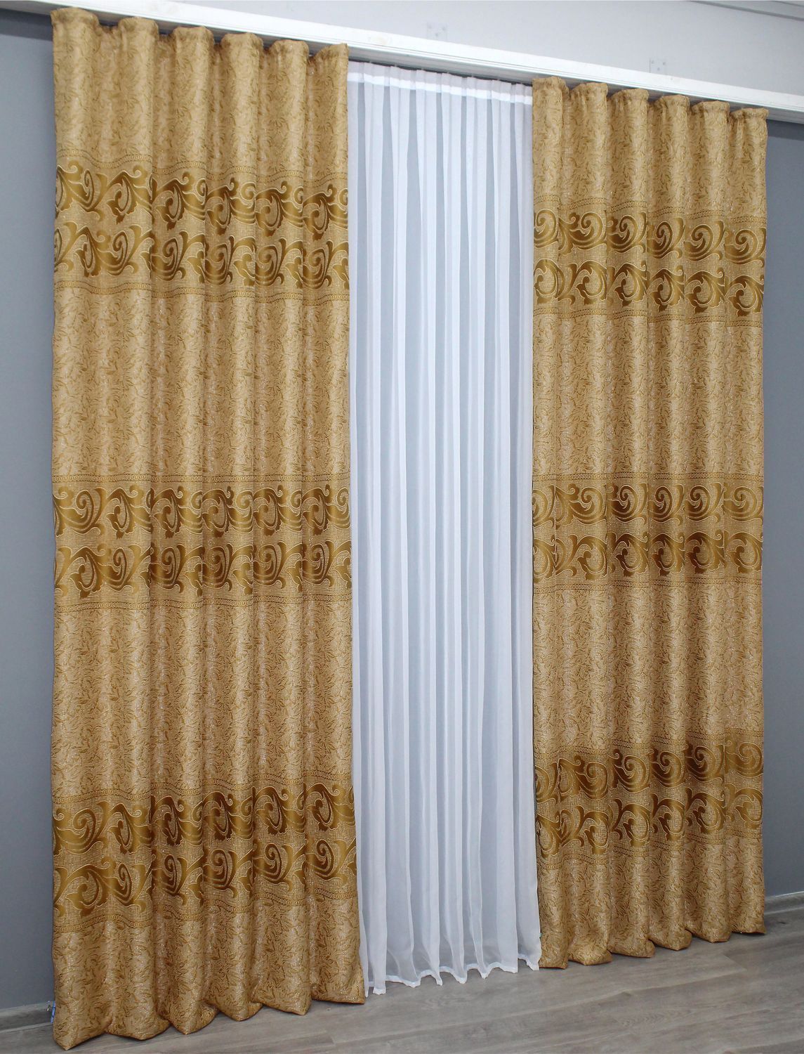 Комплект (2шт 1,5х2,75м) штор из льна, цвет золотистый 1331ш 33-0182
