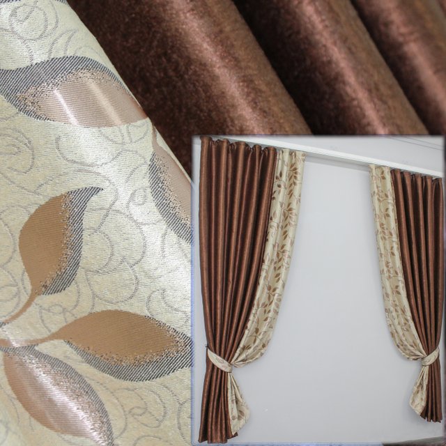Комбинированные (2шт 1,75х2,4м) шторы из ткани блэкаут цвет коричневый с бежевым 014дк (094-449шБ) 10-052