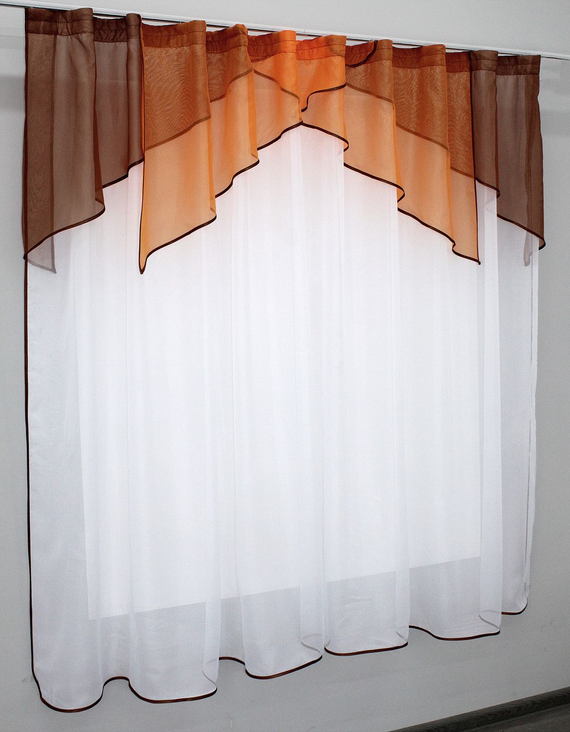 Кухонная занавеска (270х170см) цвет белый с оранжевым и коричневым 00к 59-389