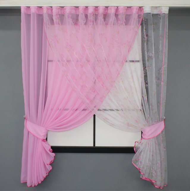 Кухонный комплект (320х170см) шторки с подвязками цвет розовый 101к 52-0814