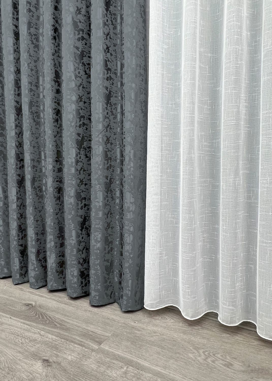 Комплект (2шт 2,0х2,8м) штор льон мармур, колекція "Pavliani ХО", колір графітовий 1262ш 32-317