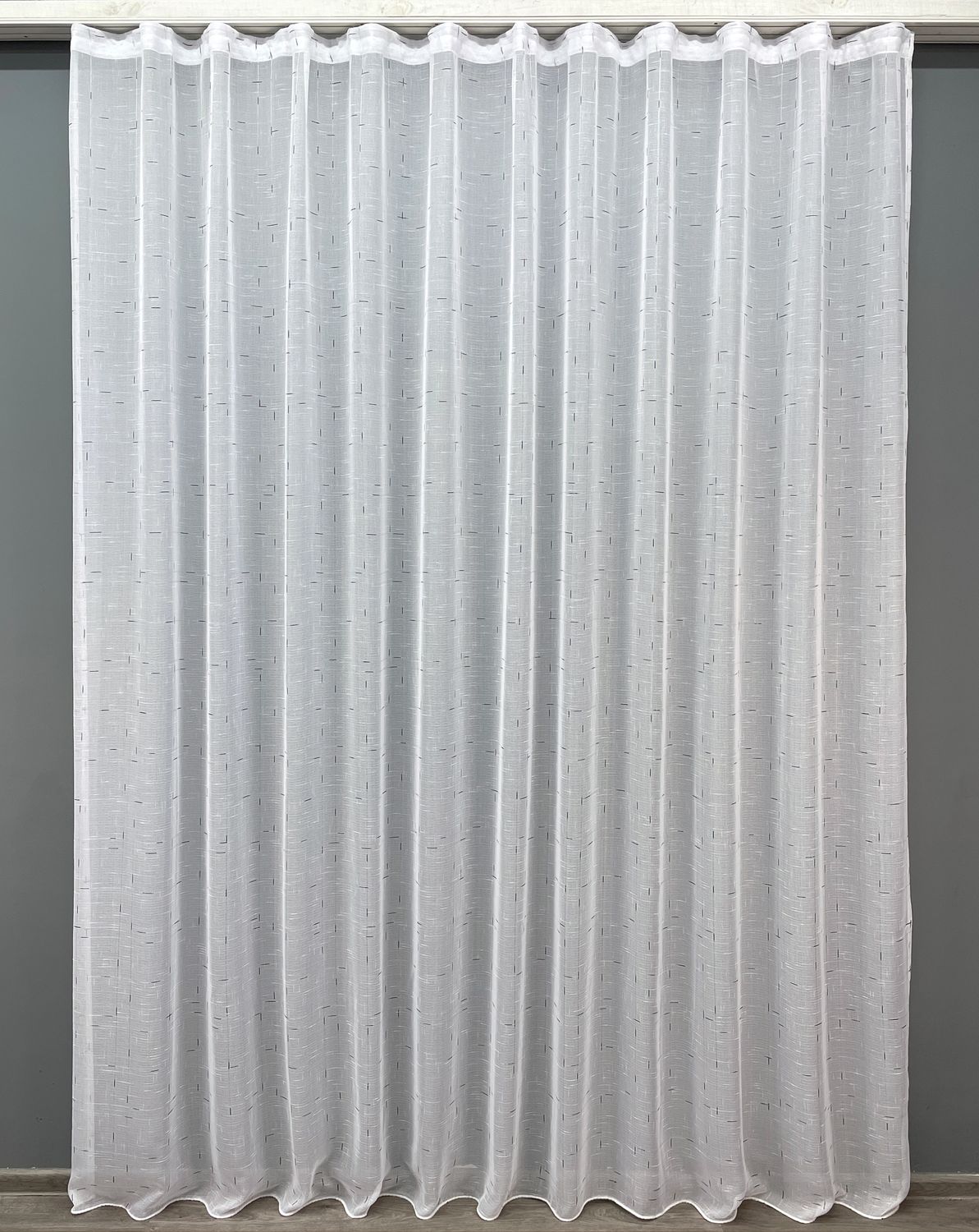 Тюль лен, коллекция "Ивонна" цвет белый с венге вкраплением 1209т, Готовая тюль с тесьмой (4х2,7 м.), 4,0 м., 2,7 м., 400, 270, 1,5 - 2 м., Тесьма