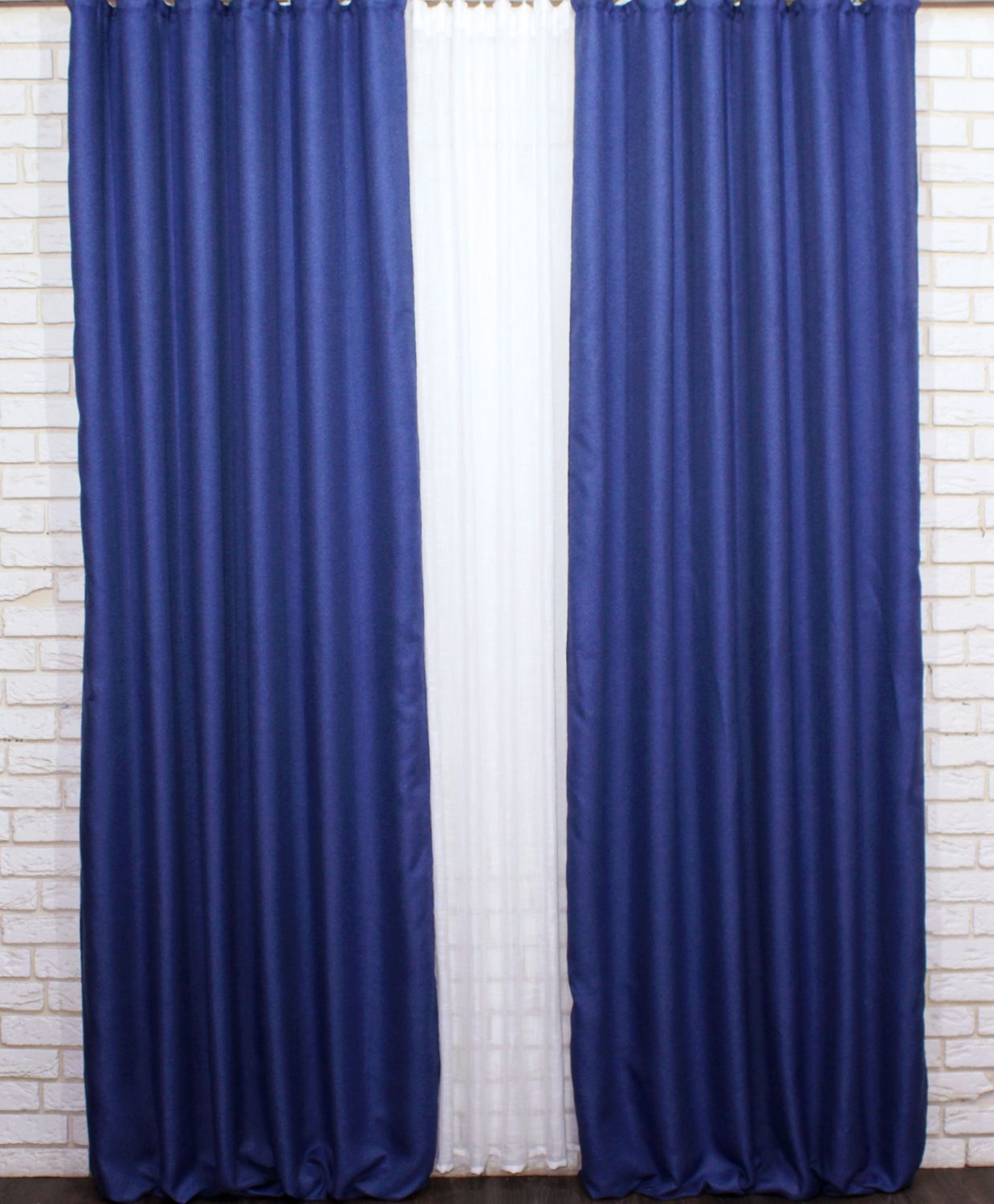 Комплект штор лен-блэкаут рогожка (мешковина) цвет синий 691ш, Синий, Комплект штор (2шт. 1,5х2,7м.), 1,5 м., 2,7 м., 150, 270, 2 - 3 м., В комплекте 2 шт., Тесьма