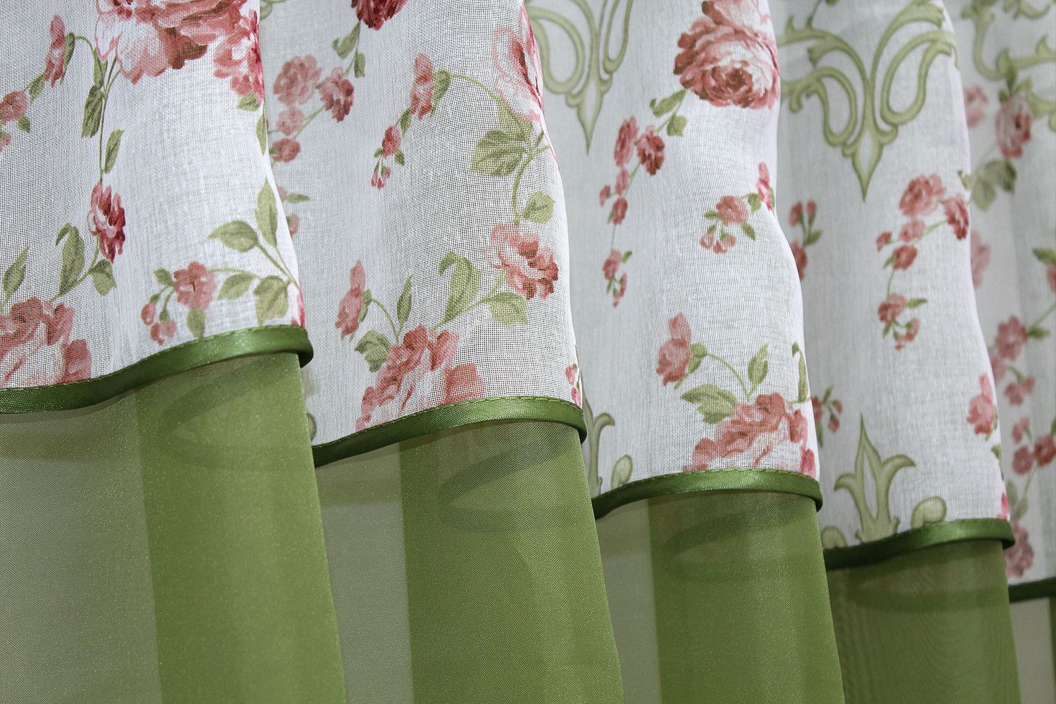Кухонные шторы (300х170см) с ламбрекеном цвет зеленый 00к 59-397