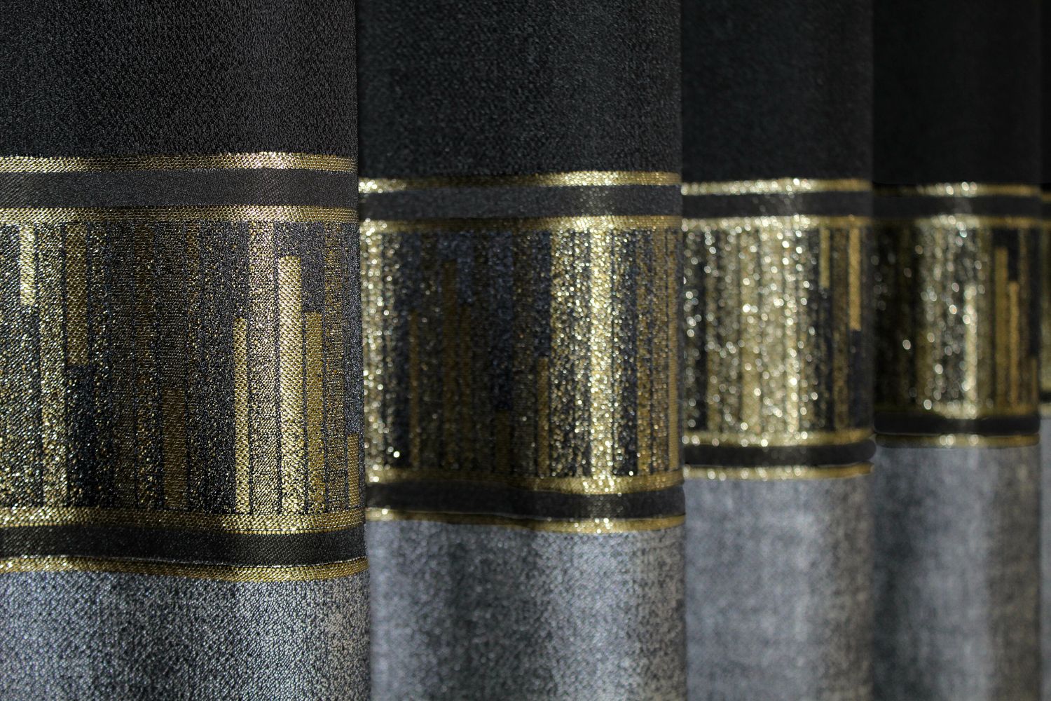 Шторы из ткани лен коллекции "ANZIO" цвет черно-серый с золотистым 1308ш, Черно-серый с золотистым, Комплект штор (2шт. 1,45х3м.), Классические, Без ламбрекена, Длинные, 1,45 м., 3,0 м., 145, 300, 2 - 3 м., Нет, Тесьма