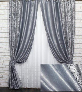 Комбинированные (2шт 1,5х2,7м) шторы из ткани блэкаут-софт, цвет серый с чёрным 014дк (157-670шБ) 10-370