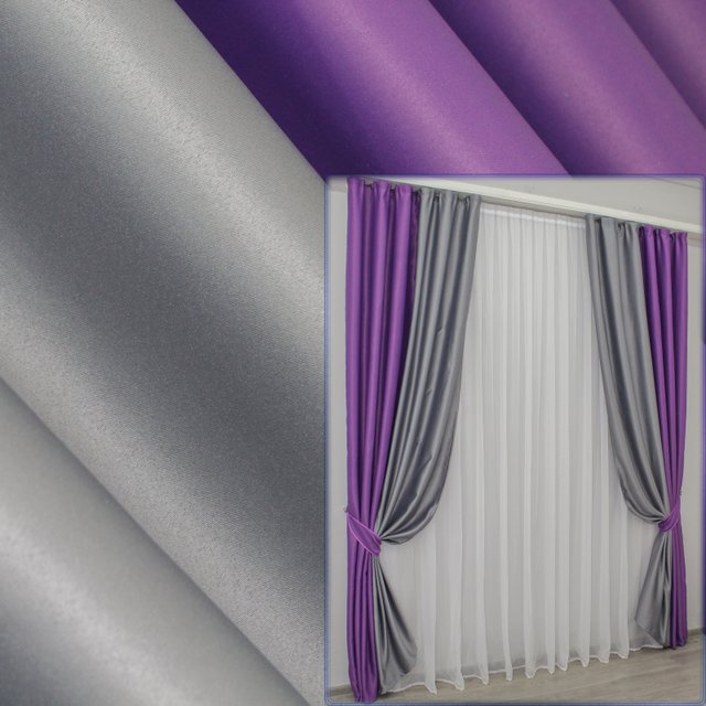 Комбинированные (2шт 1,5х2,7м) шторы из ткани блэкаут цвет фиолетовый с графитовым014дк (907-1009) 10-522