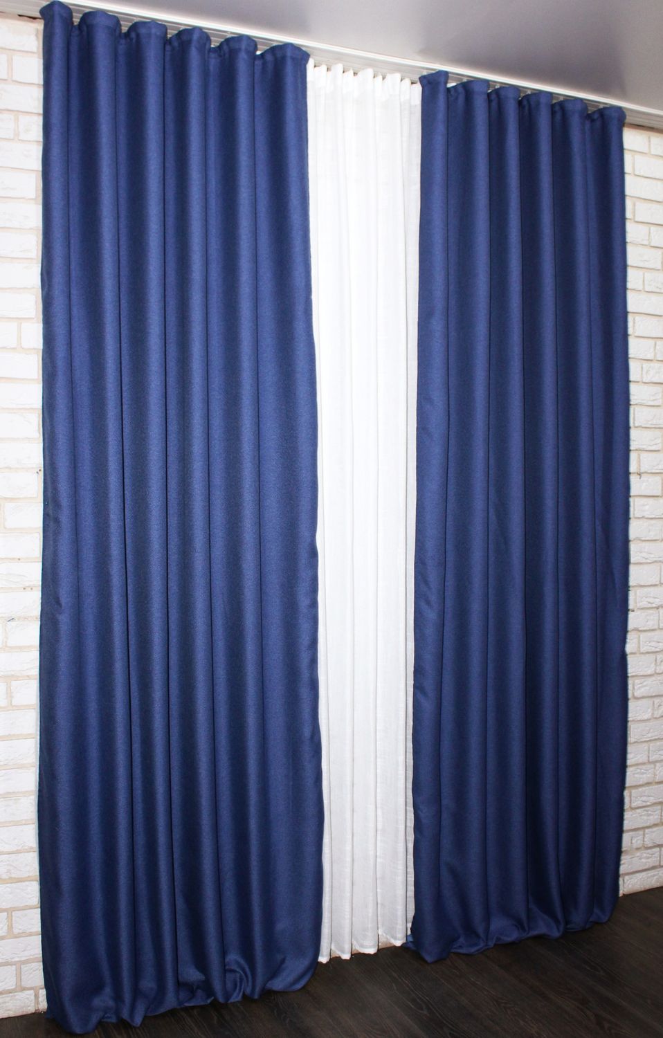 Комплект штор лен-блэкаут рогожка (мешковина) цвет синий 691ш, Синий, Комплект штор (2шт. 1,5х2,7м.), 1,5 м., 2,7 м., 150, 270, 2 - 3 м., В комплекте 2 шт., Тесьма