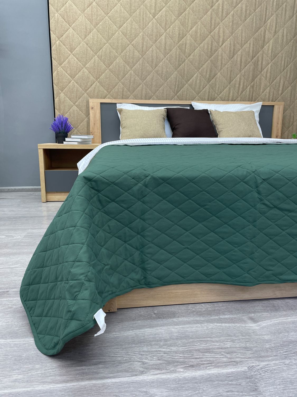 Покривало двостороннє Decorator Microfiber ромб 140х215 см зелений з сірим (85-001)