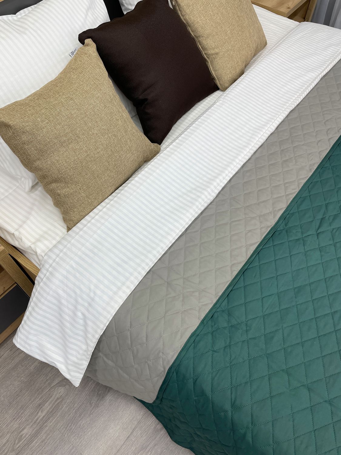 Покрывало двустороннее Decorator Microfiber ромб 140х215 см зеленый с серым (85-001)