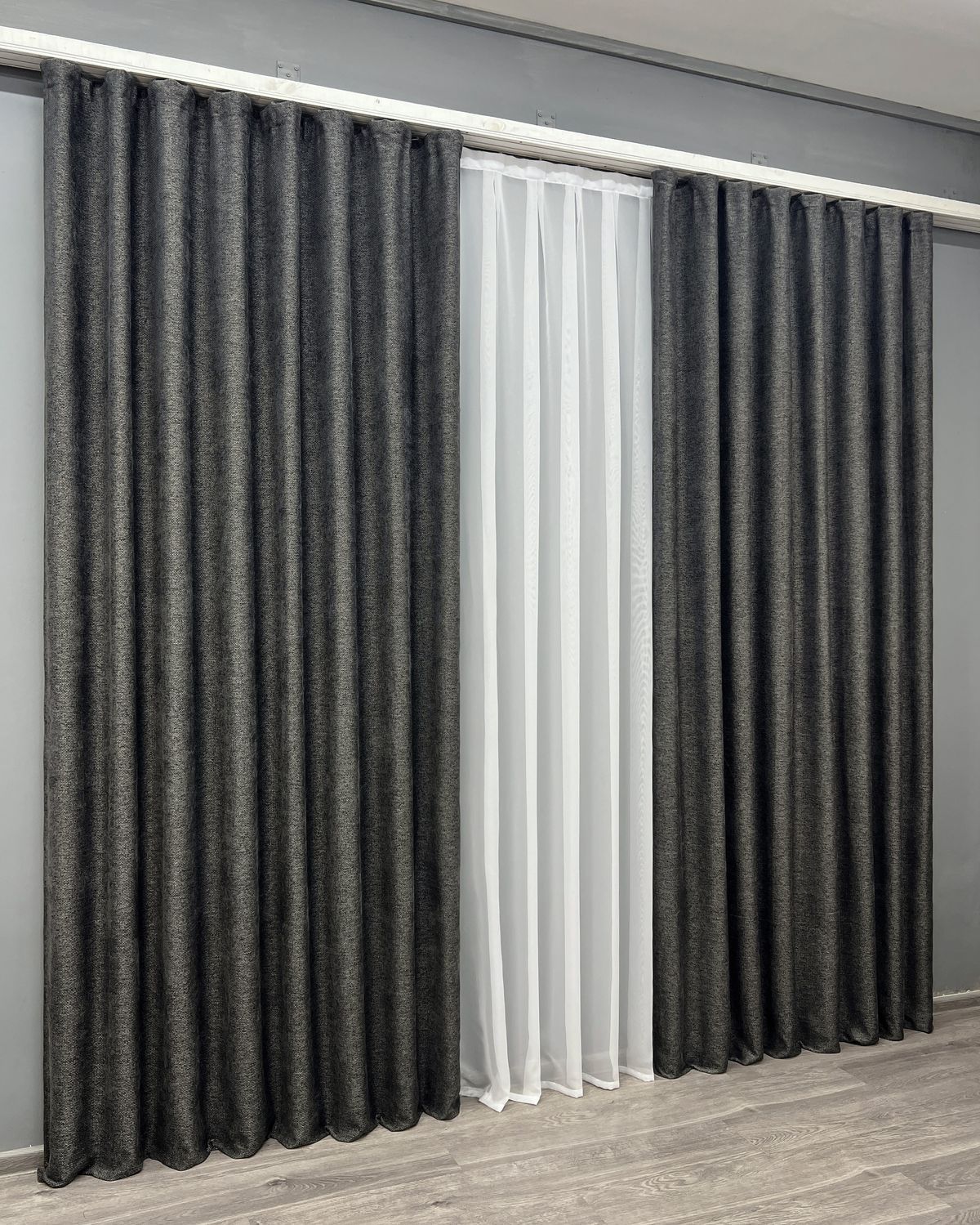 Комплект (2шт 2х3м) штор фактурный лен премиум, коллекция "Grand Linen", цвет графитовый 2028ш 32-383