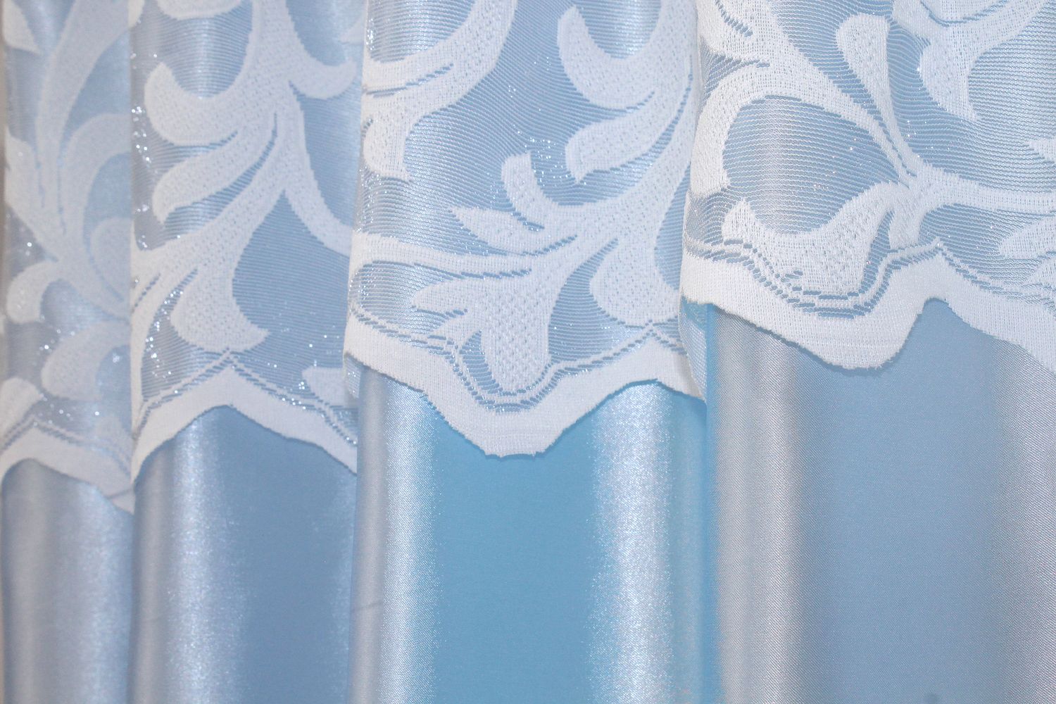 Кухонный комплект (255х170см) шторки с ламбрекеном и подхватами цвет голубой с белым 00к 59-585