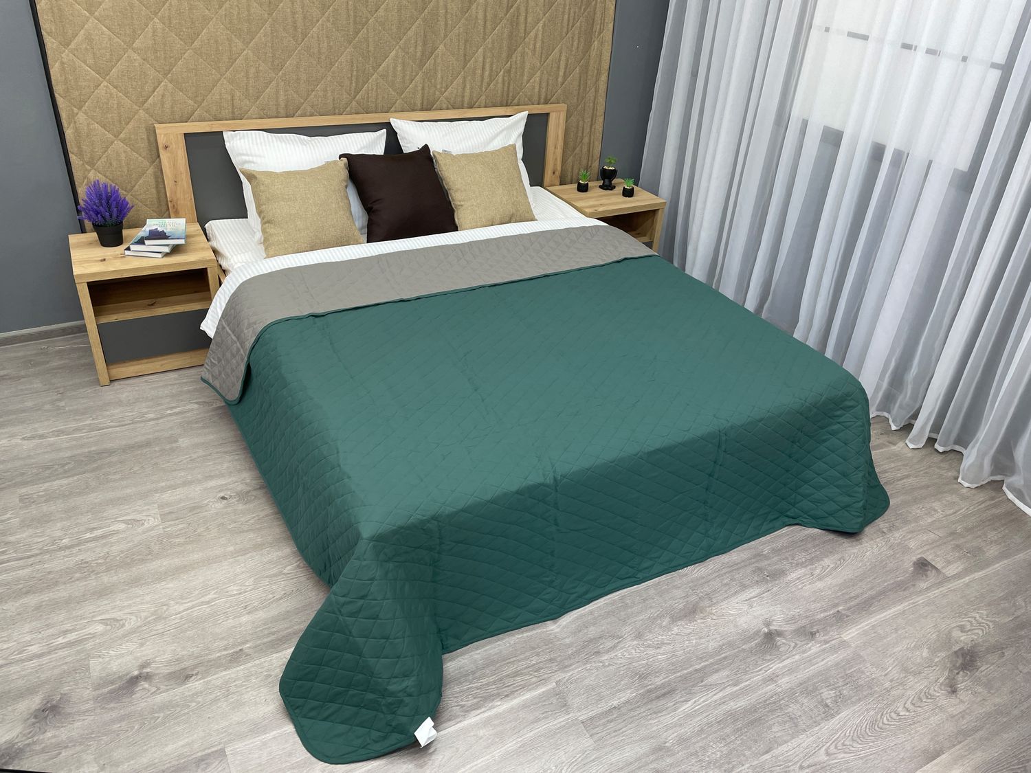 Покривало двостороннє Decorator Microfiber ромб 140х215 см зелений з сірим (85-001)