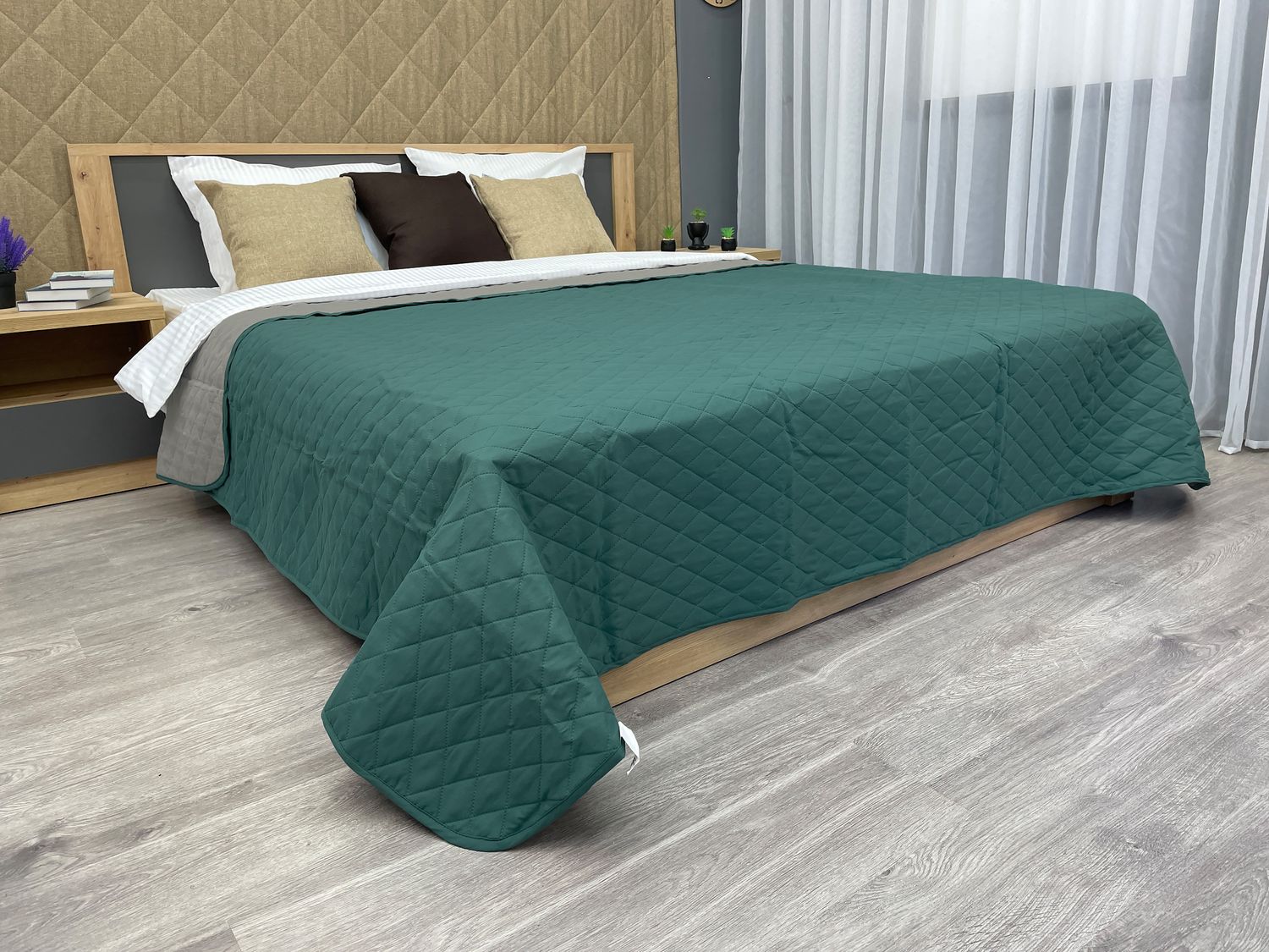 Покривало двостороннє Decorator Microfiber ромб 140х215 см зелений з сірим (85-001)