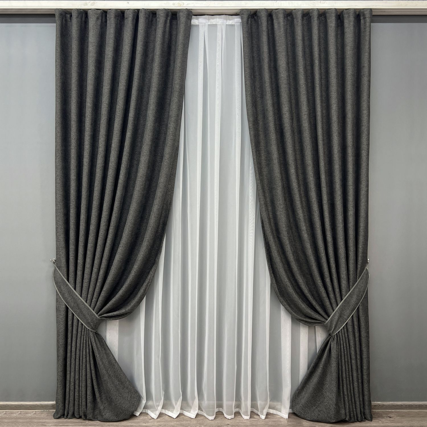 Комплект (2шт 2х3м) штор фактурный лен премиум, коллекция "Grand Linen", цвет графитовый 2028ш 32-383