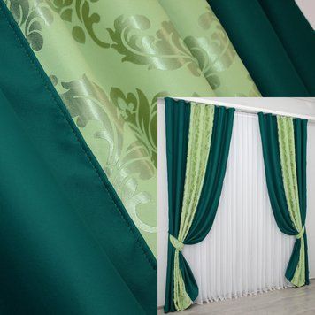 Комбинированные (2шт 1,65х2,7м) шторы из ткани блекаут, цвет зеленый с салатовым 016дк (794-900-794ш) 10-731