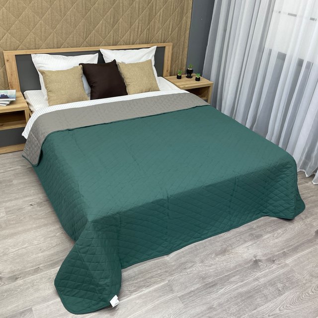 Покривало двостороннє Decorator Microfiber ромб 140х215 см зелений з сірим (85-001)