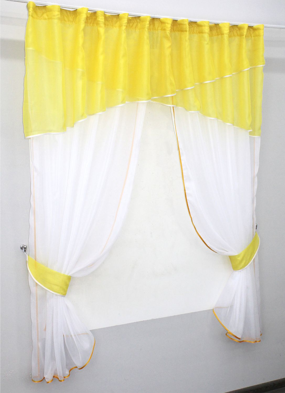 Кухонные шторы (280х170см) с ламбрекеном, на карниз 1-1,5м цвет желтый с белым 091к 52-0359