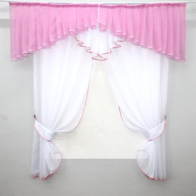 Кухонный комплект "Аннет" (170х170см) шторки с ламбрекеном цвет белый с розовым 087к 52-0569