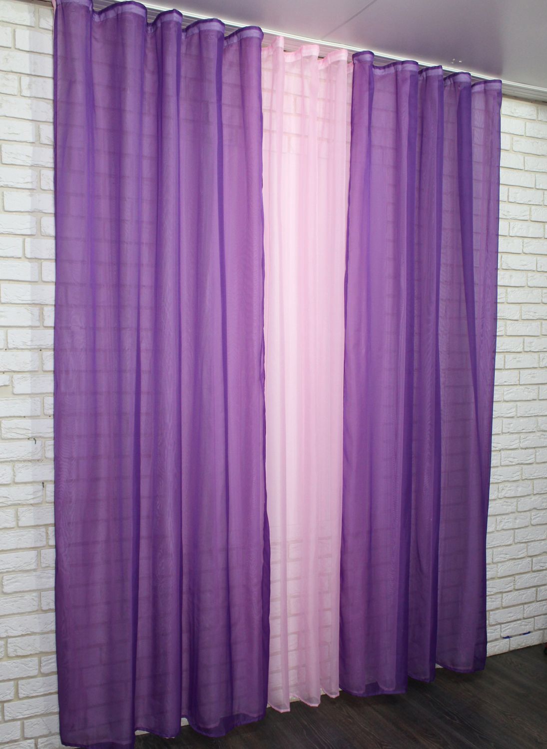 Комплект (4х2,5м + 2шт 1,5x2,5м) "Компаньйон" из шифона цвет фиолетовый с розовым 022дк 10-379