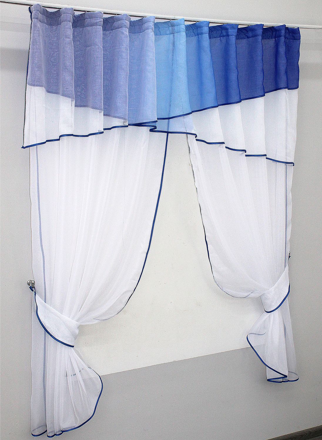 Кухонные шторы (270х170см) с ламбрекеном, на карниз 1-1,5м цвет белый с синим 091к 59-527