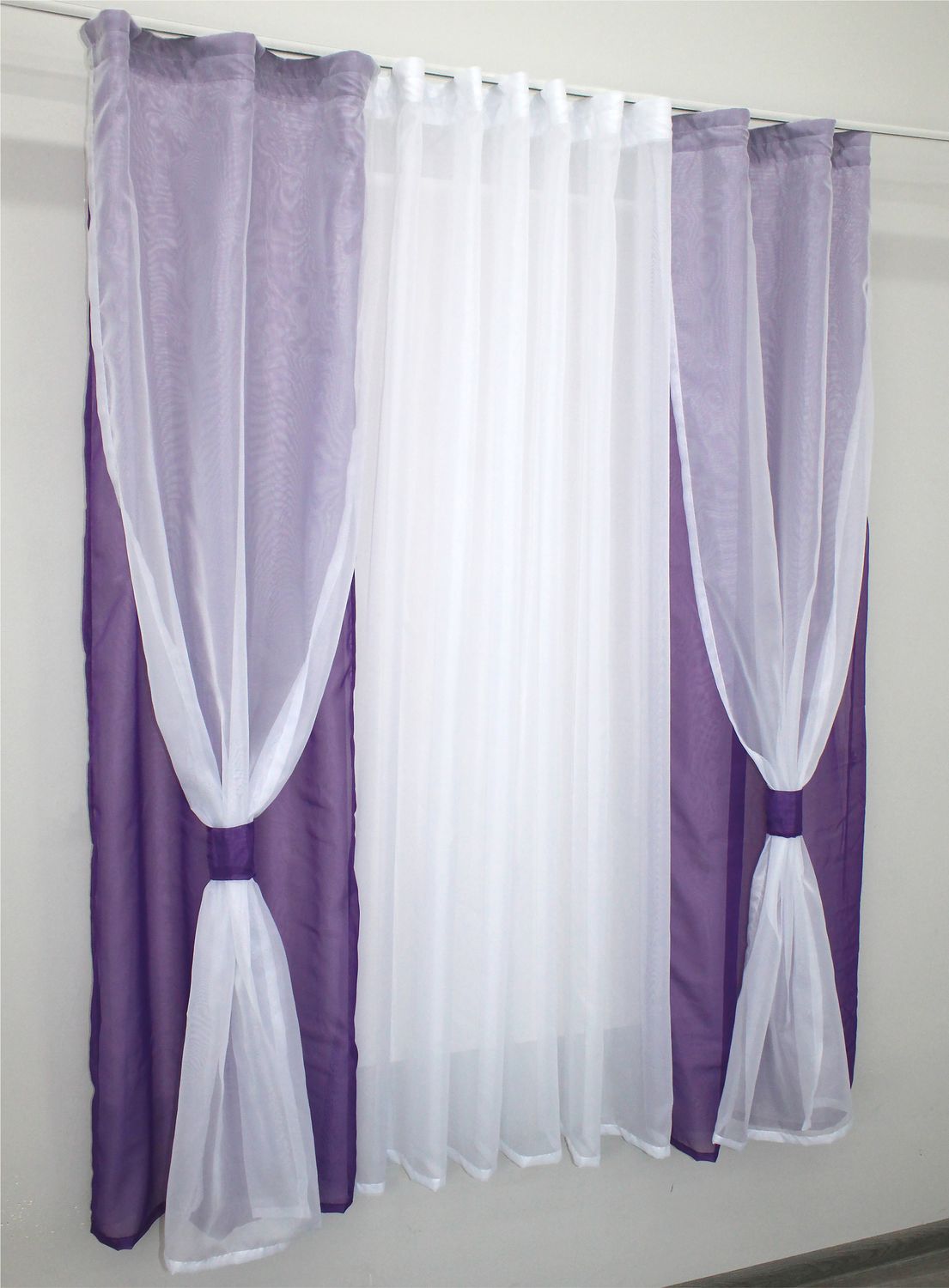 Кухонный комплект (280х170см) шторки и тюль с подхватами цвет фиолетовый с белым 056к 52-0515