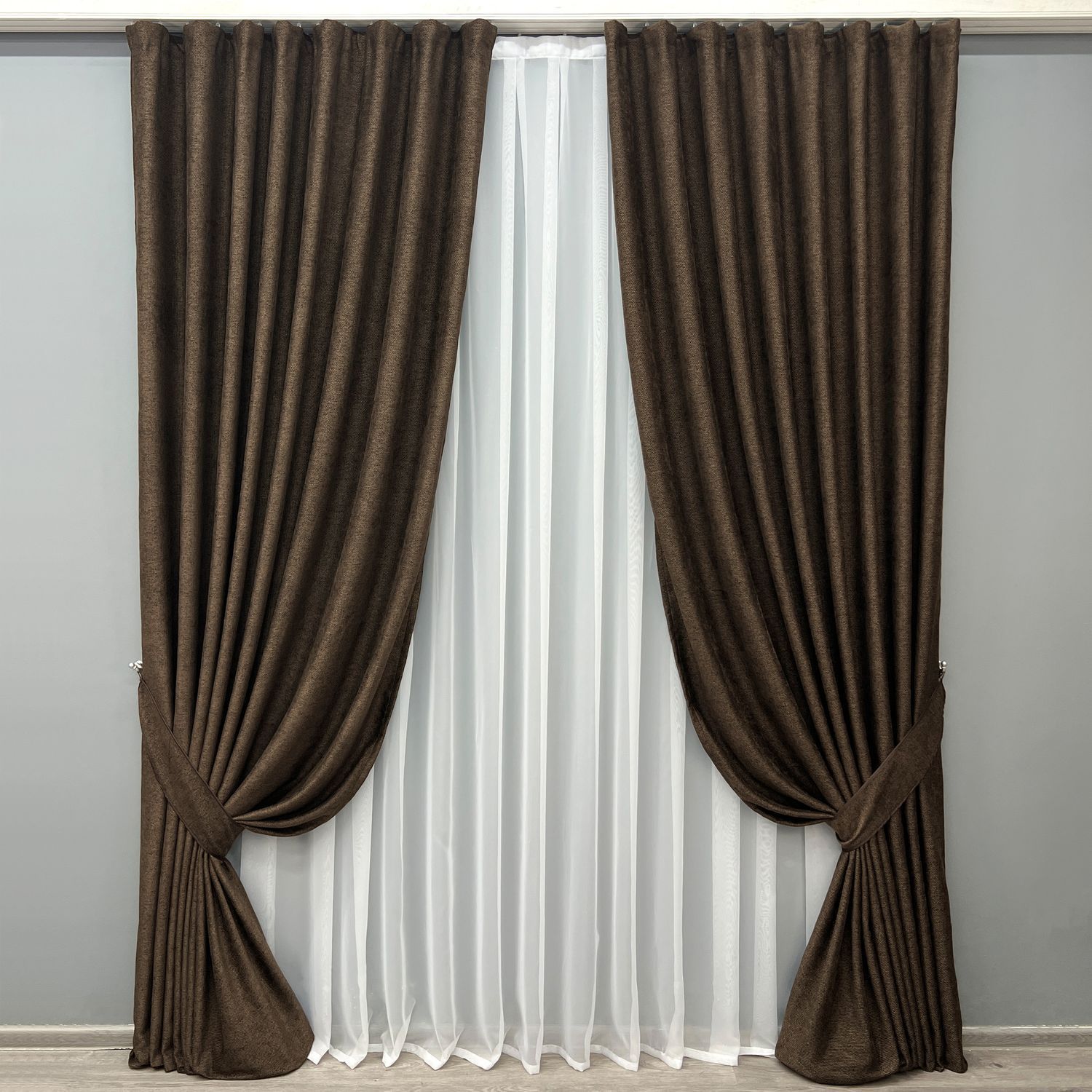 Комплект (2шт 1,5х3,0м) штор фактурний льон преміум, колекція &ldquo;Grand Linen&rdquo;, колір коричневий 2026ш 33-1025
