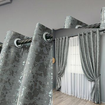 Комплект (2шт 1,5х2,5м) штор на люверсах из льна "мрамор", коллекция "Pavliani ХО" цвет серый 1264ш 37-0317