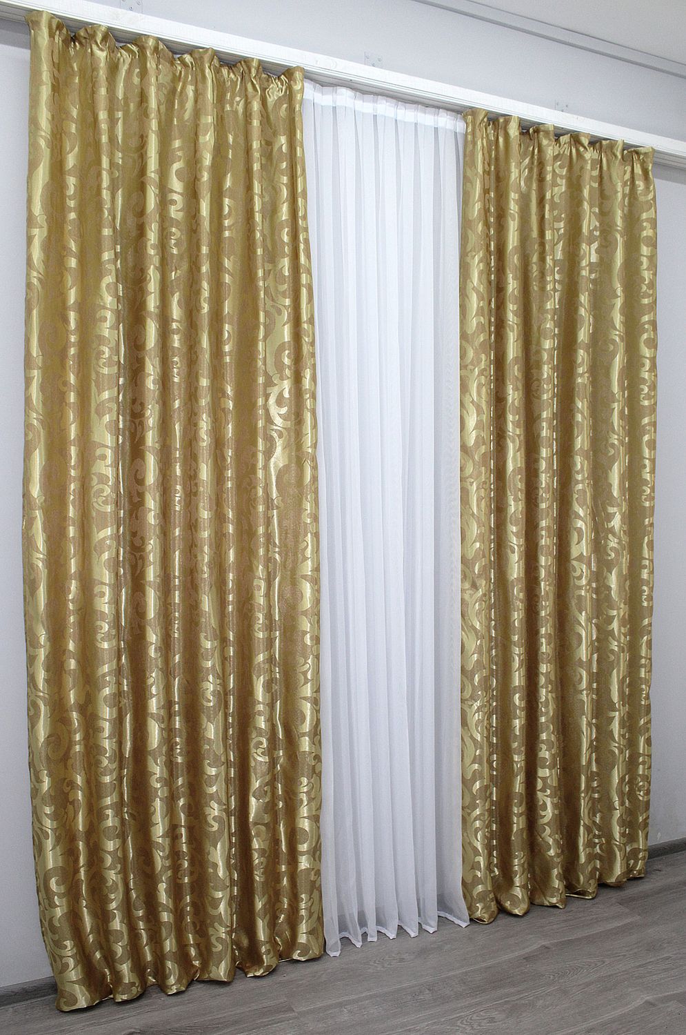 Комплект штор з тканини жакард колекція" Вензель" колір золотистий 091ш, Золотистий, Комплект штор (2 шт. 1,0х2,9 м.), 1 м., 2,9 м., 100, 290, В комплекті 2 шт., Тасьма